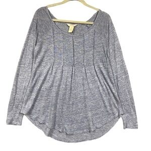 Sundance Womens Pintuck Linen Top Size S Heathered Blue Long Sleeve Scoop Neck